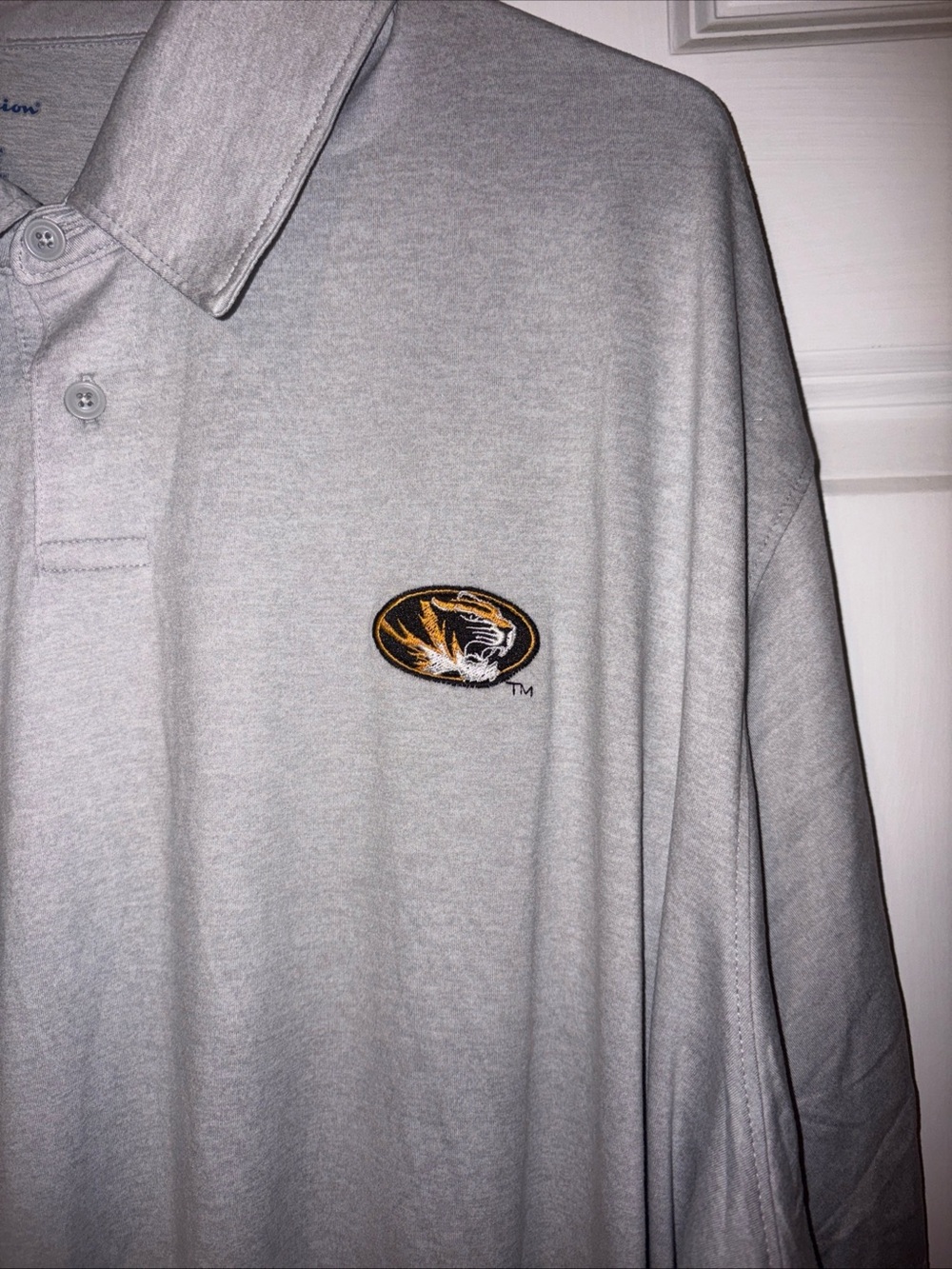 Champion Gray Long-Sleeve Polo with Tiger Crest Embroidery